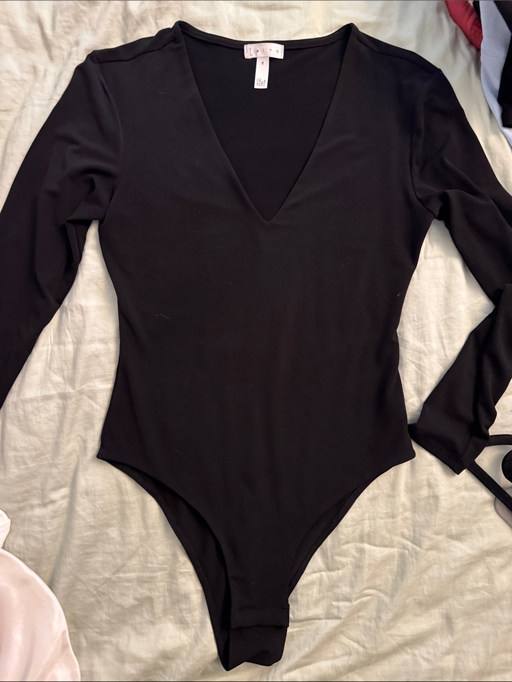 Leith Black Long Sleeve V-Neck One Piece Bodysuit